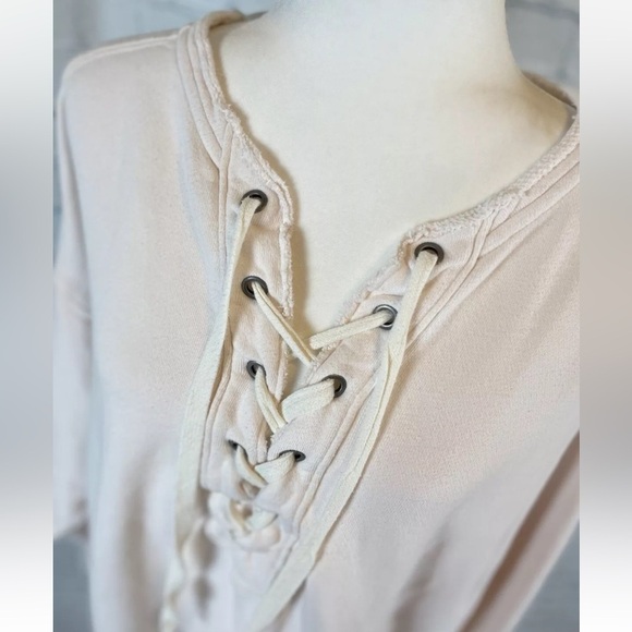 Real Good Aerie oversized lace up crew sweatshirt Pale Pink Woman’s Size L cute - Picture 5 of 16
